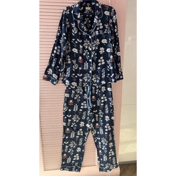 Bedhead Pajama Set Size L Classic Long Sleeve Dk Navy Blue Floral Pockets Cotton - Picture 3 of 16
